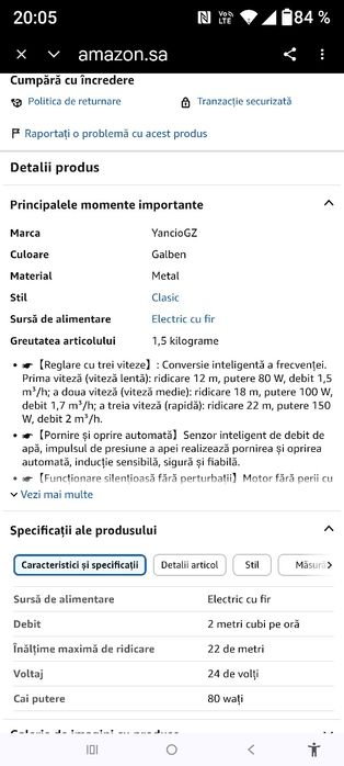 Pompă de ridicare presiune apa. 22 m.