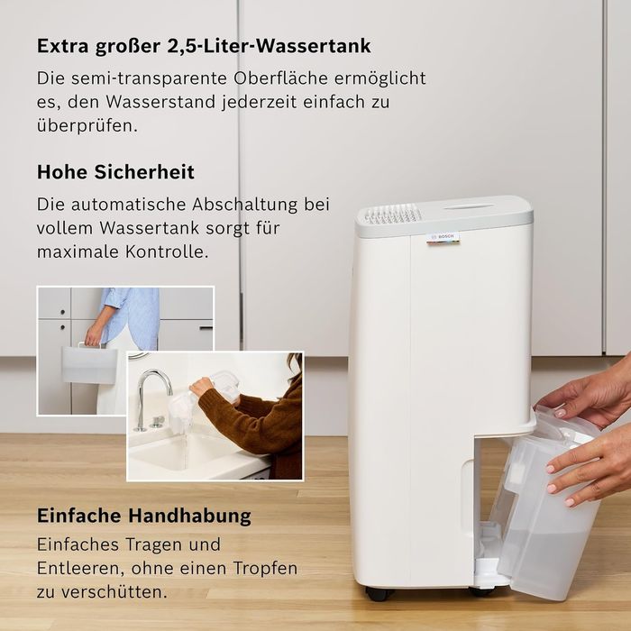 Влагоуловител/ Обезвлажнител Bosch Dry 2000, 12 литра на ден, до 24 кв.м