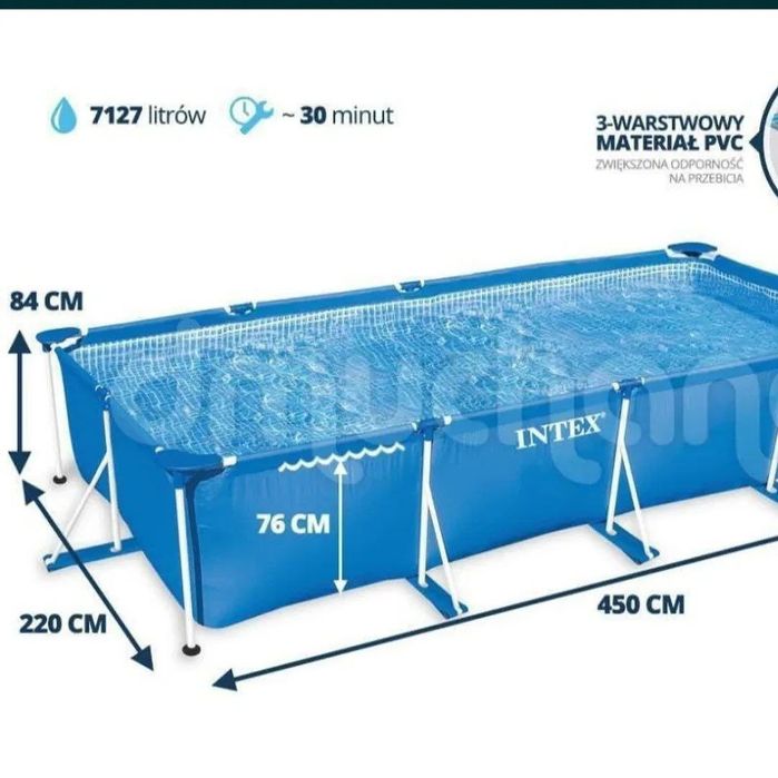 Каркасный бассейн 450×220×84 INTEX прямоугольный басейн стойка бассейн