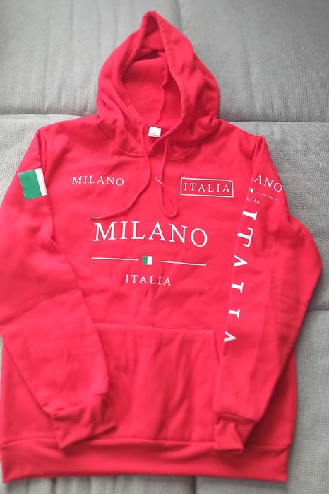 Мъжки червен есенно-зимен суичър с надпис Милано