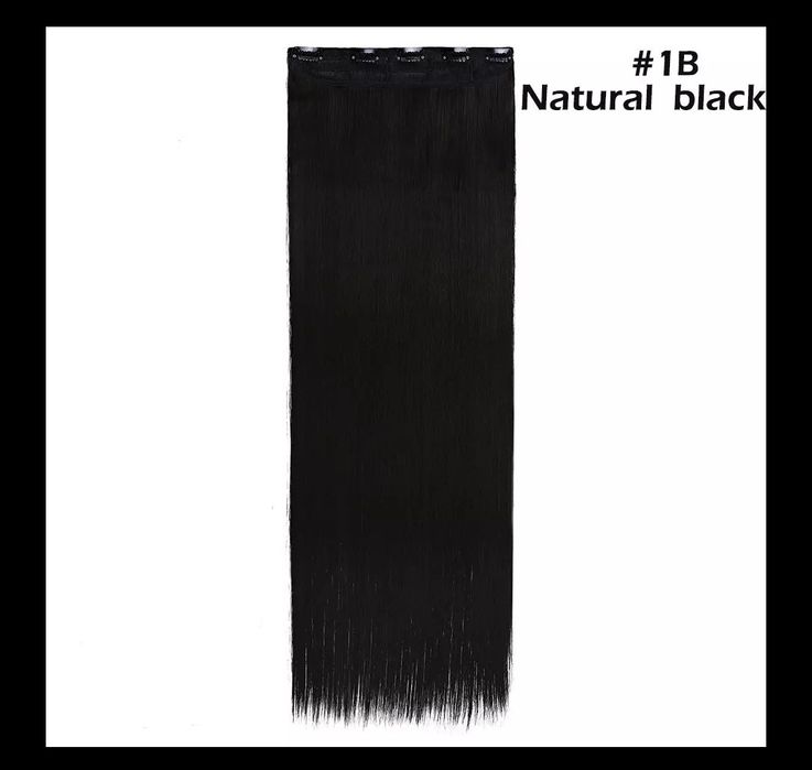 extensii de par NEGRE drepte 80 cm, 5 clipsuri, imită par natural, NOI