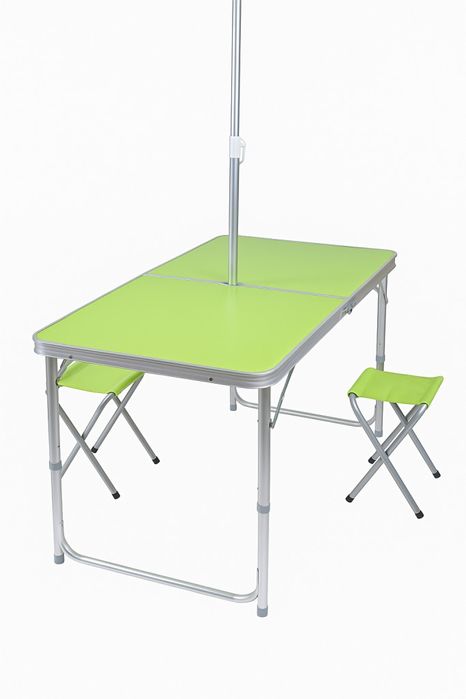 Къмпинг комплект 3 в 1: Сгъваема маса с 4 стола и чадър пакт