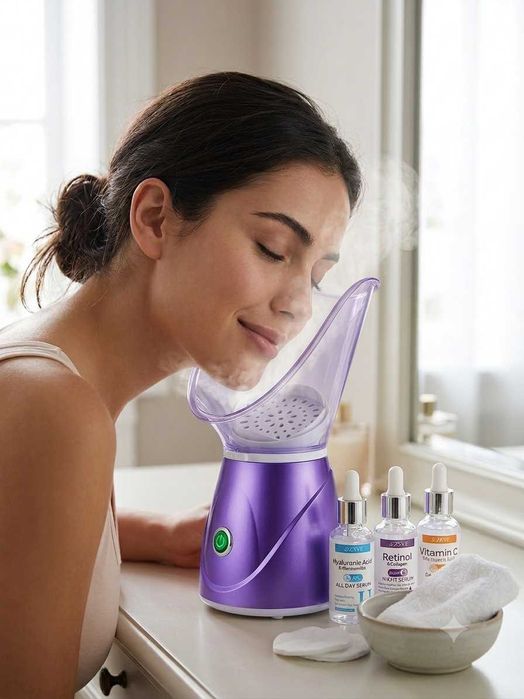 Kit Skincare 2 în 1: Saună Facială Osenjie cu Inhalator + Set 3 Seruri Ten (Acid Hialuronic, Retinol, Vitamina C)