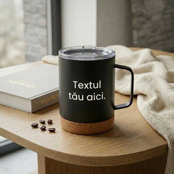 Cană termos (350ml) cu text personalizat – cadou perfect