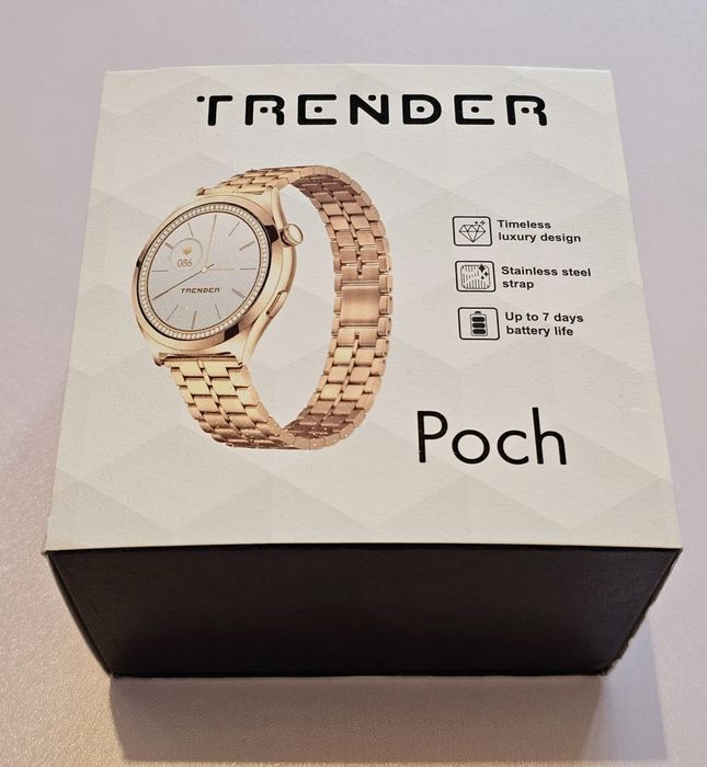 НОВ ! Луксозен Смарт Часовник - TRENDER POCH - Rose Gold  - AMOLED -  Bluetooth Разговори !