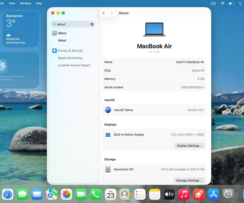 MacBook Air M1 8GB RAM / 256GB SSD • Stare f buna • Cutie + Accesorii