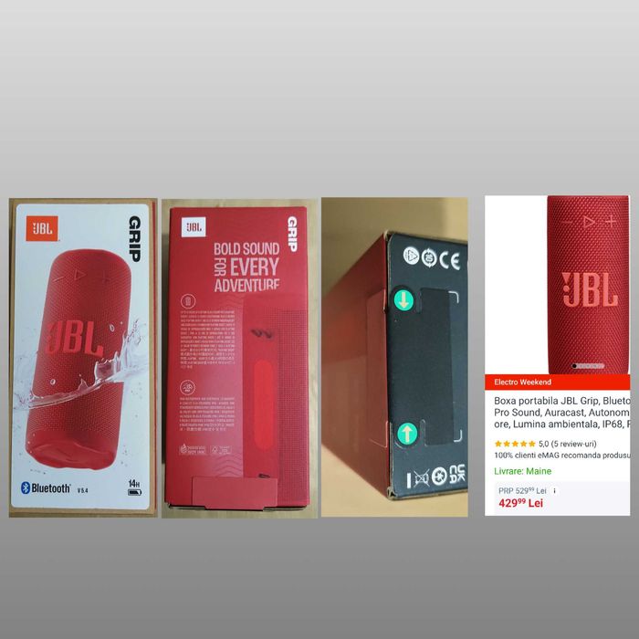 Boxa portabila JBL Grip Bluetooth Pro Sound Autonomie 14 ore Rosu