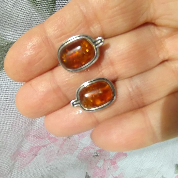 Серьги серебро 925 пробы СССР янтарь натуральный
