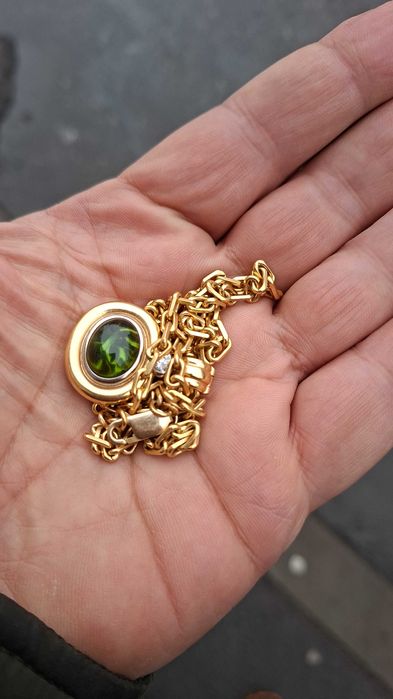 Lant superb aur galben 18k +pandantiv cu turmalin + diamant 0.3ct