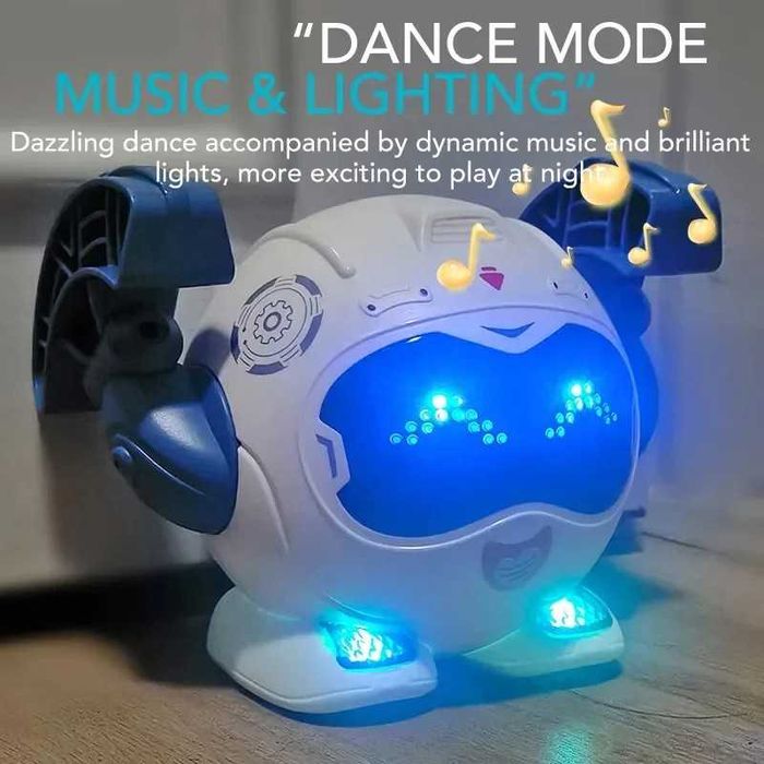 Robot de jucarie interactiv, ce se rostogoleste 360 grade, cu sunete si lumini, pentru copii +3 ani, Alb