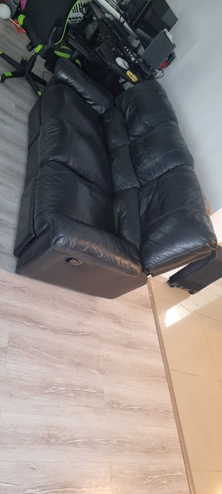 Canapea piele cu recliner manual picioare, 3 locuri