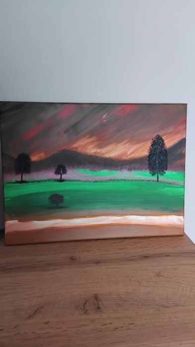 Оригинална ръчно рисувана картина – пейзаж с магнетичен залез