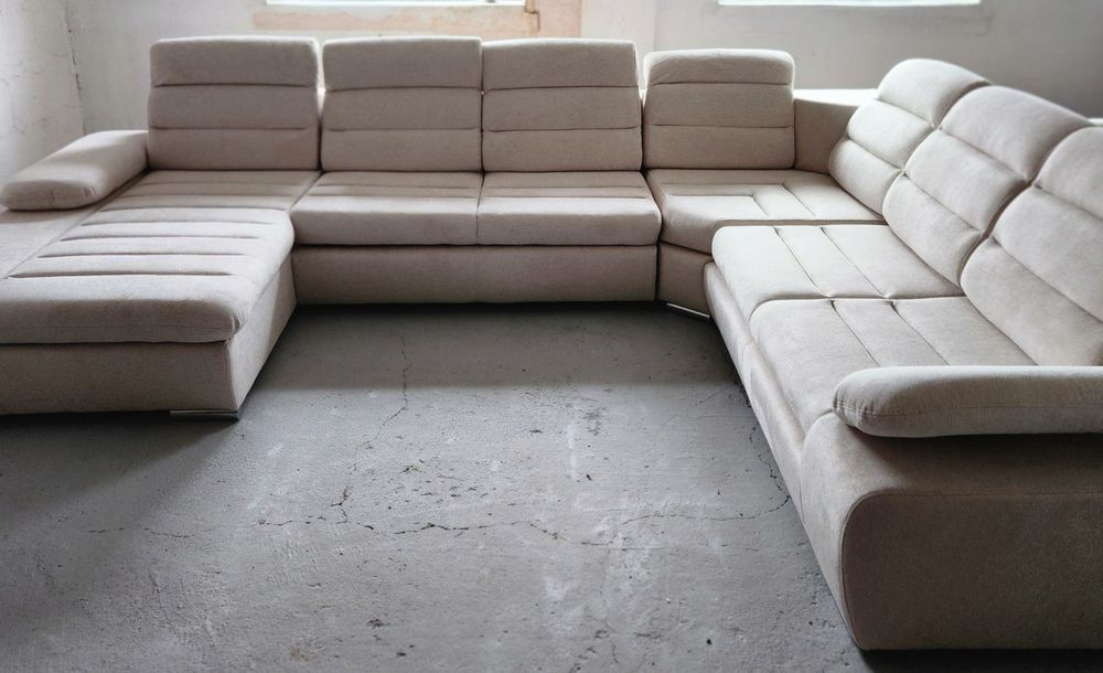 NOU Coltar U form, beige, stofă, extensibil