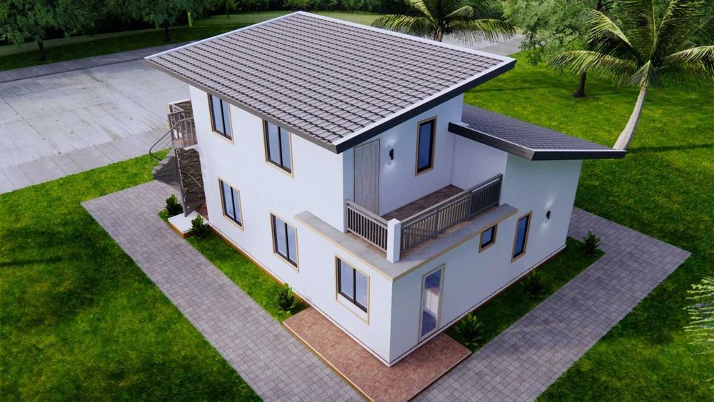 НА ИЗПЛАЩАНЕ - Евтина двуетажна сглобяема къща с 3 спални, 176 кв. м