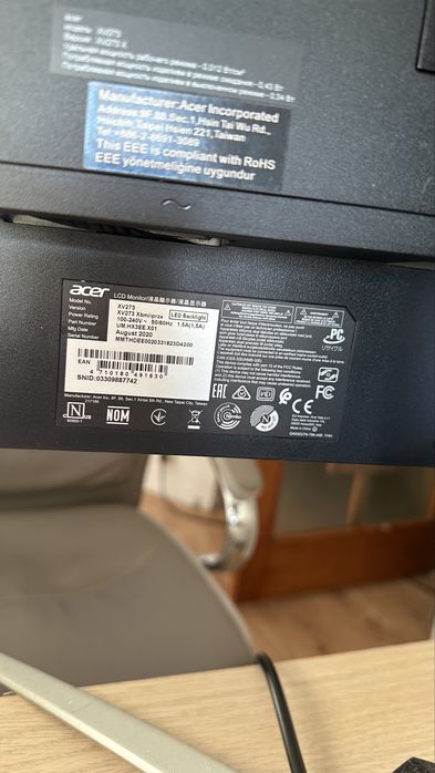 Monitor Gaming Acer Nitro 27” XV273 | 2K (1440p) | 240Hz | IPS