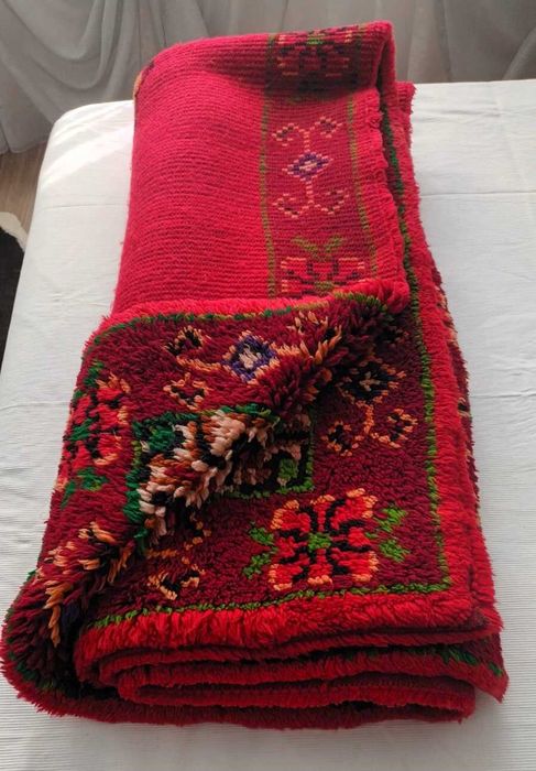 Ръчно тъкан 100% вълнен пъстър китеник с цветни мотиви 220х200см