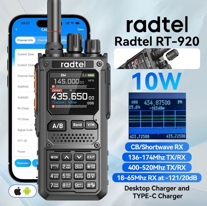 Radtel RT-920 Walkie Talkie Long Range sw mw lw  am  ssb cb 10W Receiv
