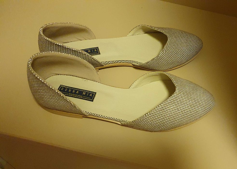 Balerini argintii din piele Donna Mia, mărimea 36