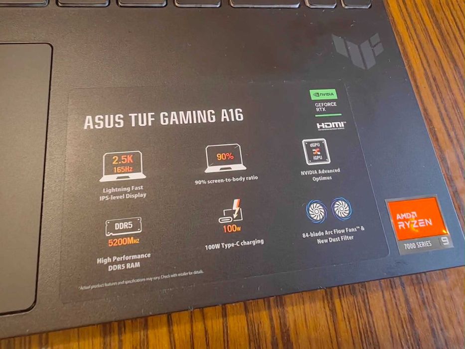 Лаптоп ASUS TUF A16 RTX 4070 Ryzen 9 16'' 32GB RAM – практически нов