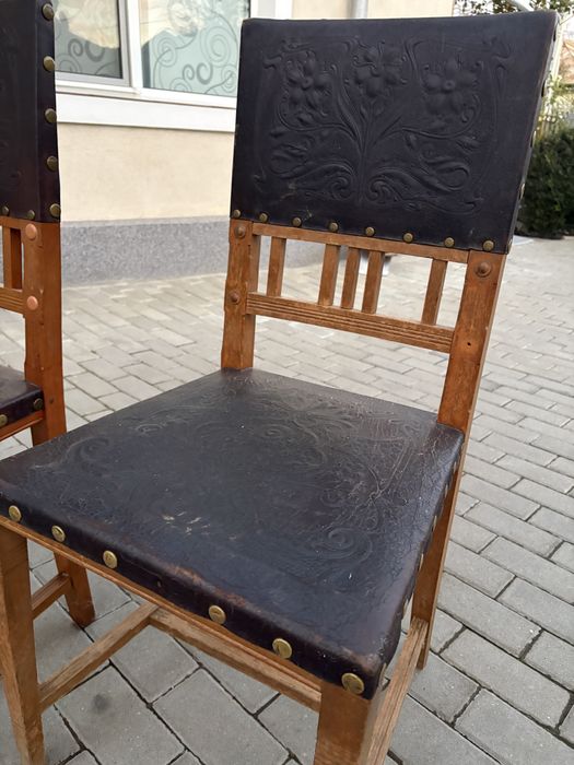 Scaune vintage piele lemn