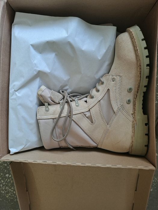 Bocanci militari din piele maro si textil gri