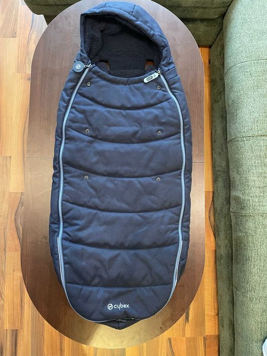 Бебешка количка CYBEX BALIOS S LUX черна с kош за новородено - CYBEX COT S LUX ocean blue син и зимен чувал CYBEX син