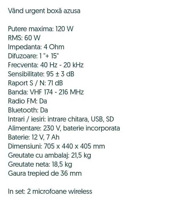 Boxa Portabila Azusa 120 W CA NOUA!