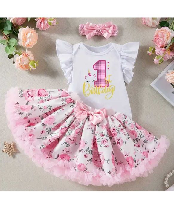 Set aniversar fetita 1 an  format din body  , fusta si bentita