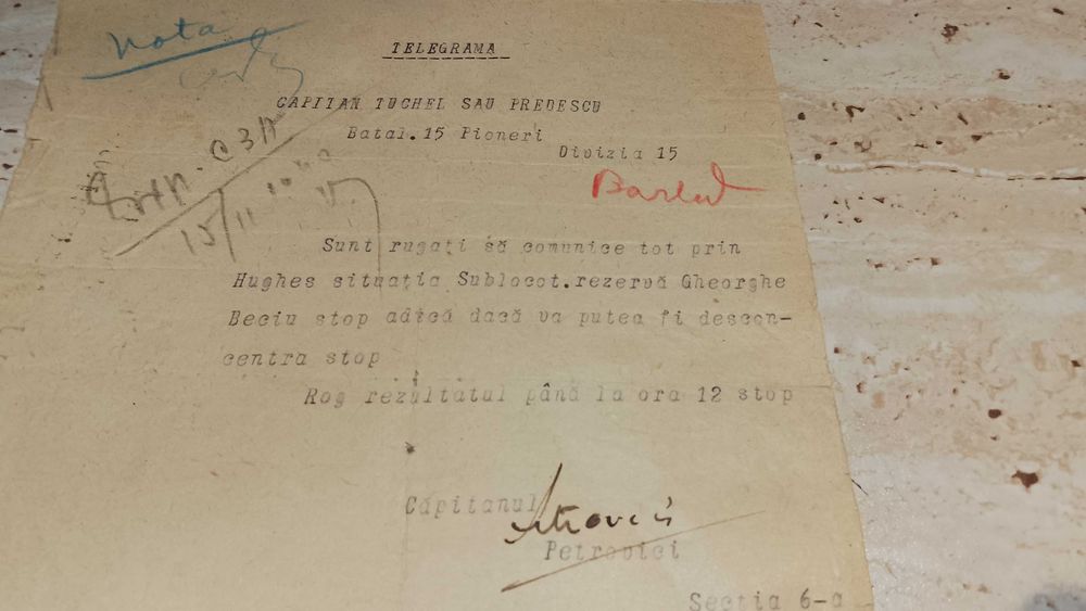 TELEGRAMA, document  WW II din 15.11.1940