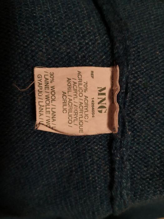 Vesta dama Mango, tricot subțire, lana 30%, turcoaz, mărime L