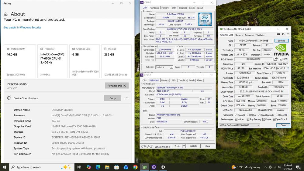 Unitate PC sk 1151 Intel I7 6700 GTX 1060 6GB
