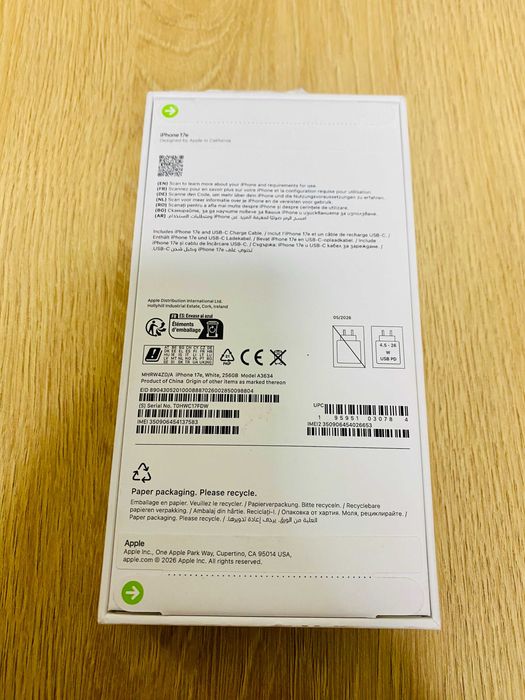 ЧИСТО НОВ !!! НЕРАЗПЕЧАТАН !!! Apple iPhone 17e, 256 GB, 5G, White 36 М. ГАР.