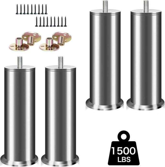 Set 4 picioare mobilier RHUAFET, 25 cm, inox, argintiu