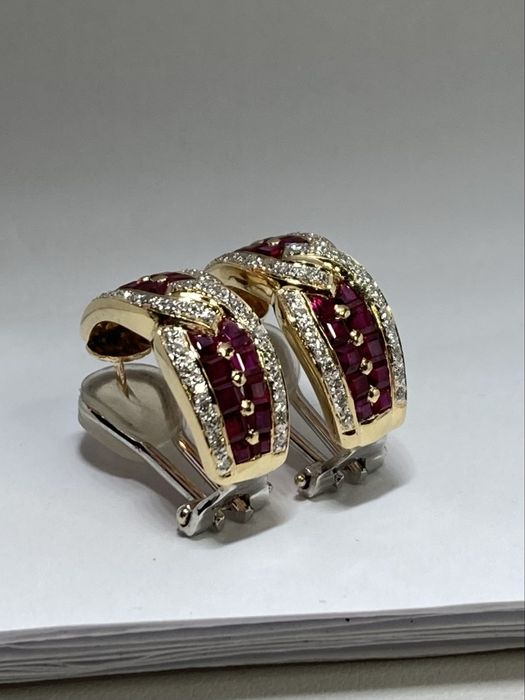 Cercei aur 18kt.cu rubine si diamante