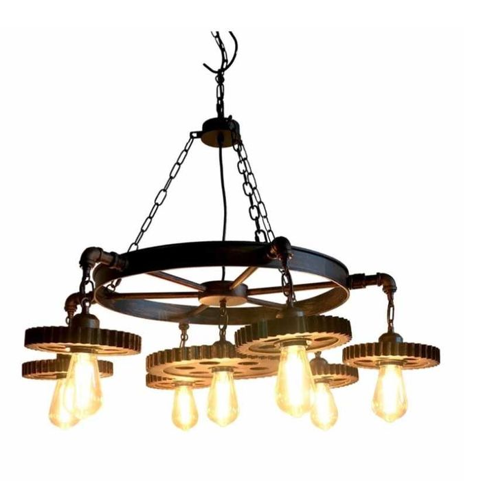 Намален! Ретро полилей от ковано желязо Индустриална винтидж 7 кръга