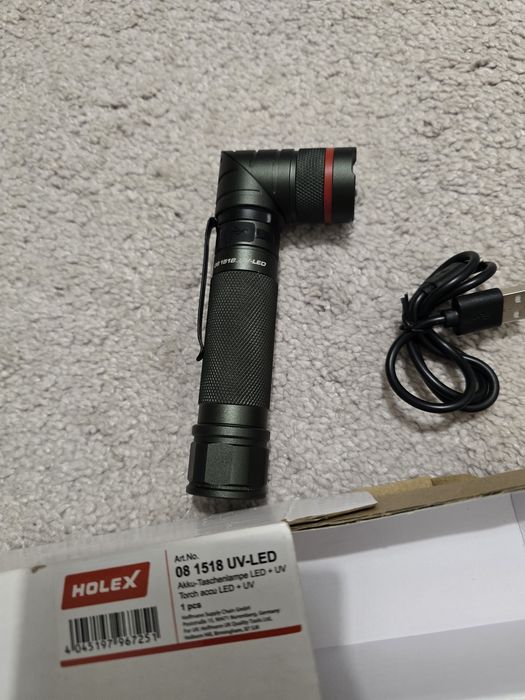 Lanternă HOLEX LED și UV cu baterie reîncărcabilă și LED UV