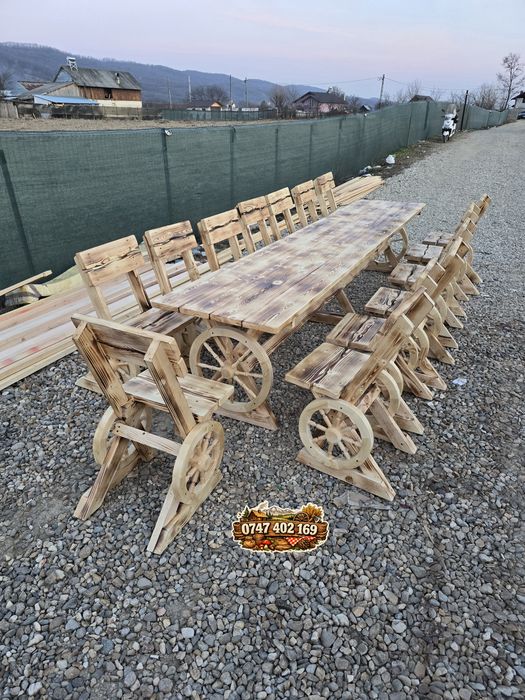 Set masă cu scaune rustice  din lemn mobilier  terasa bar balansoar
