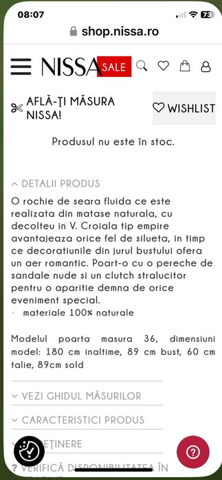 Rochie Nissa matase naturala noua mărime 44