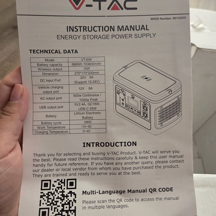 Statie de stocare portabila V-TAC 500W
