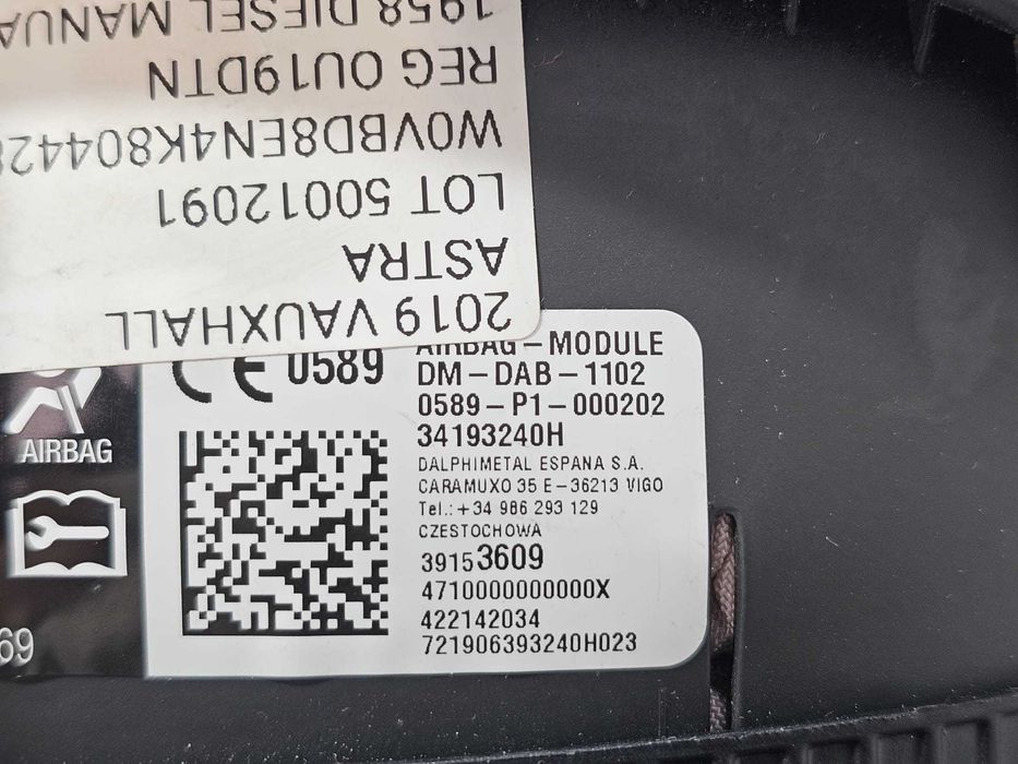 Airbag volan șofer Opel / Vauxhall Astra K 2015-2021 2019 1.6 CDTi / Diesel Cod OEM: 39153609, 422142034 (5G3)