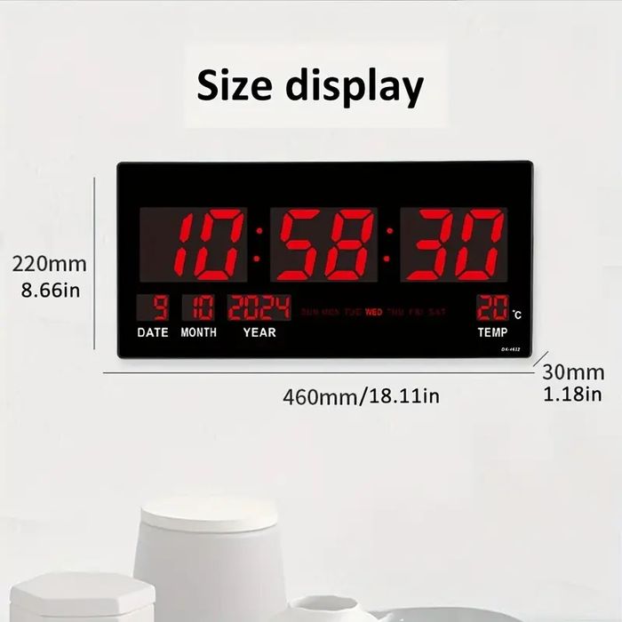 Стенен часовник Зелен светодиоден цифров дисплей,термометър, календар