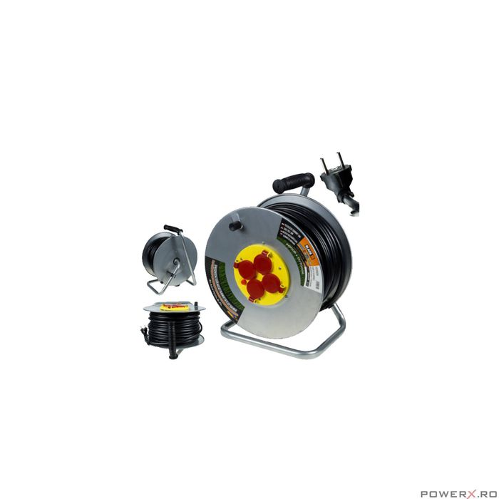 Rola prelungitor cablu cu cadru metalic 25 metri 3 x 2,5 mm Black