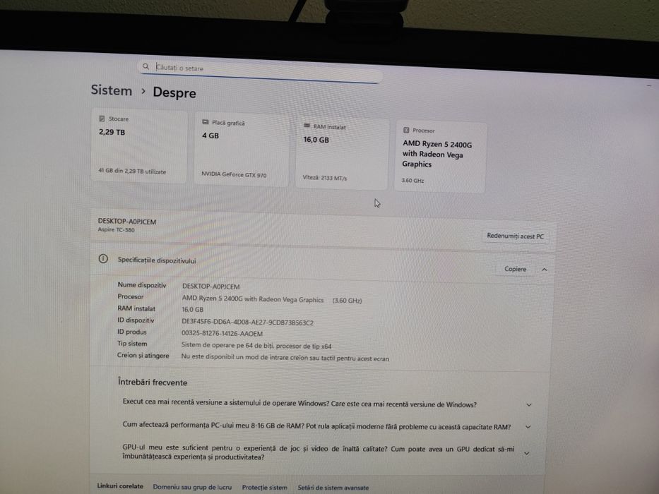 Unitatea Gaming Acer, procesor Ryzen 5