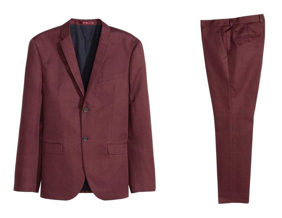 H&M - 2 costume slim fit din bumbac 50% + in 50% mar. 50/52 [talie 90-100 cm], burgund/verde-kaki, noi, eticheta