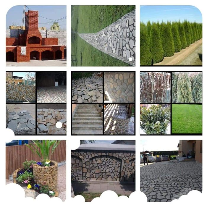 Executam lucrări în grădini cu plante gazon și piatra