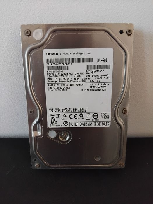 HDD HITACHI 500GB 100% Viata