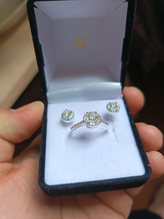 Серебро 925 проба комплект цепочка, кулон, серёжки, кольцо