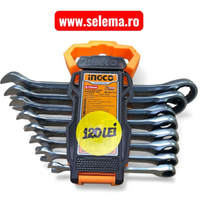 Set chei combinate cu clichet  8-19 Ingco
