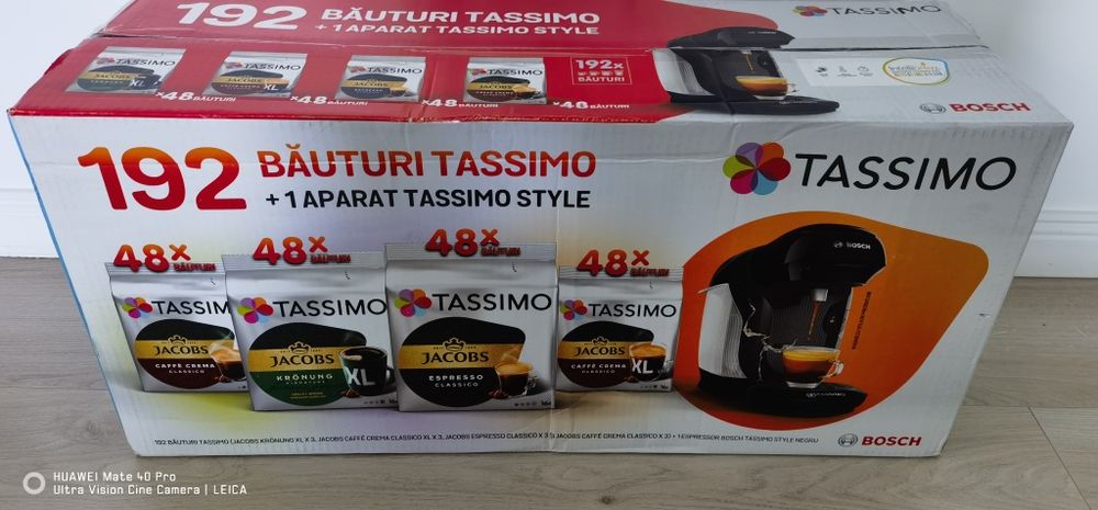 Pachet 12 cutii capsule cafea Tassimo, plus espressor Bosch