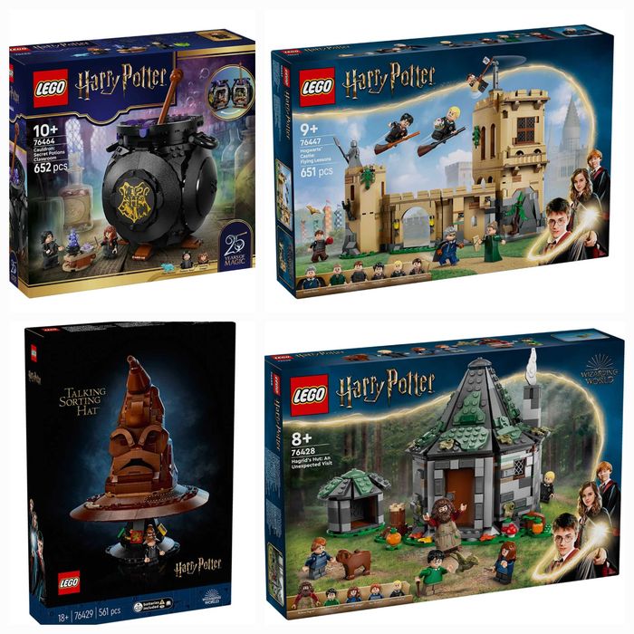 Lego Harry Potter - Котел: Класна стая (76464)/ Уроци по летене (76447)/ Колибата на Хагрид (76428)/ Говореща разпределителна шапка (76429)